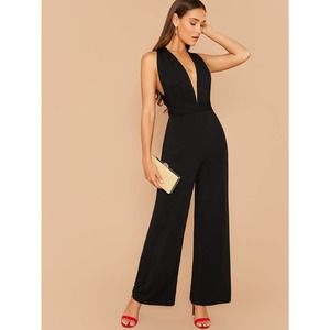 minimalist Multi Way Open Back Wide Leg Jumpsuit Workwear black